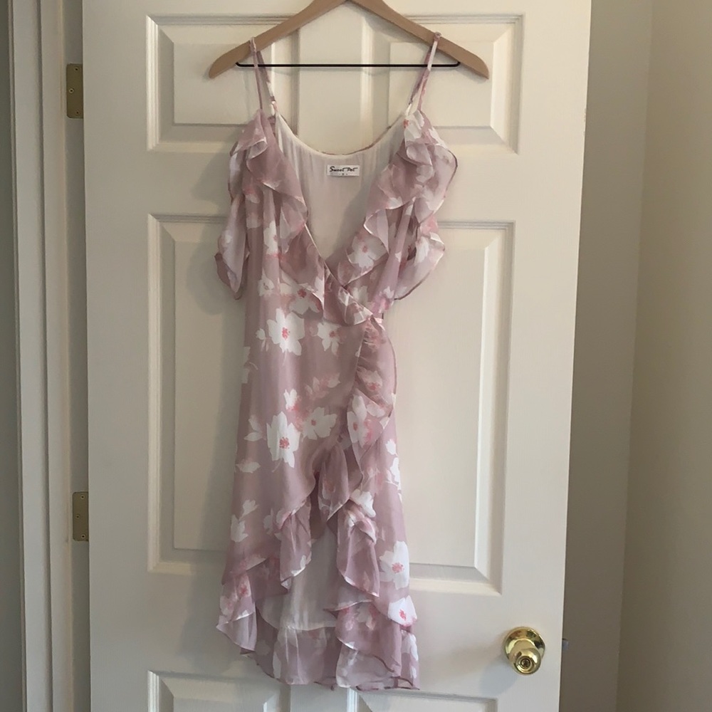 Dusty Rose floral wrap dress